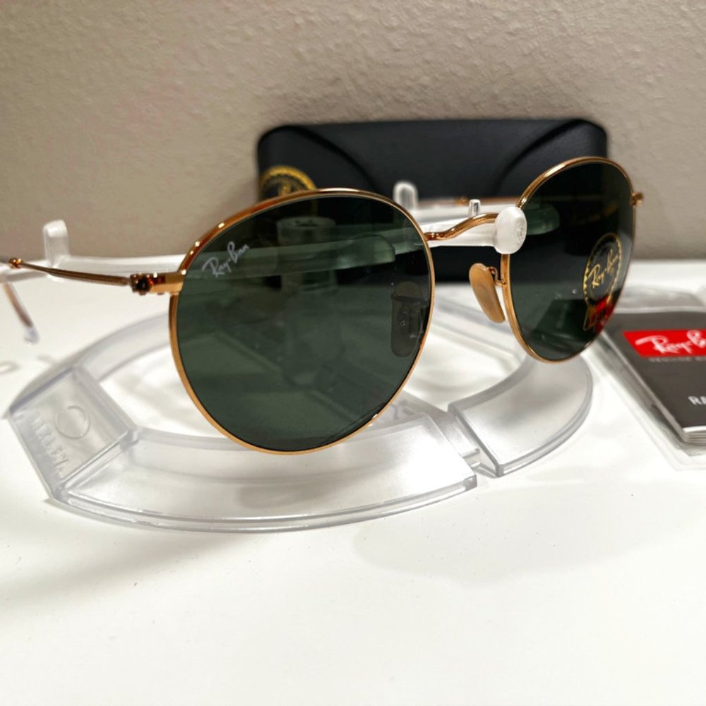 Ray-Ban Round Metal sunglasses (RB3447). Gold frame/green lenses